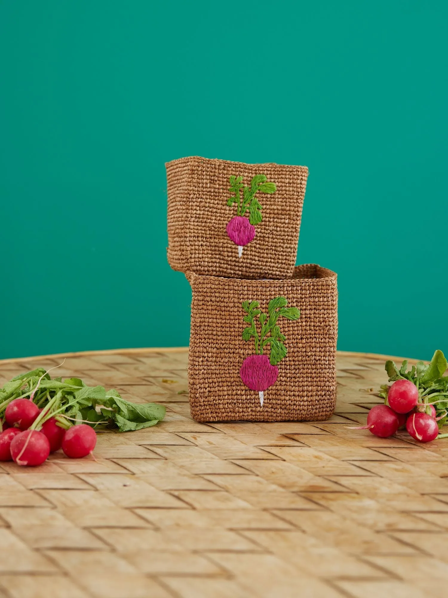 Rice Raffia 収納バスケット 2個セット, Radish Embroidery-Tea RICE | ライス