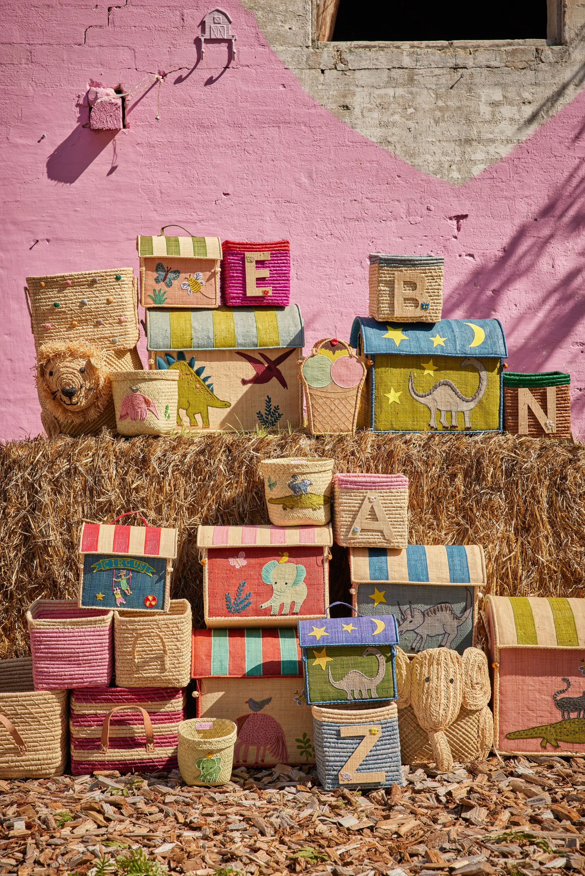 Rice Raffia 収納バスケット 3個セット, New Dinosaur Theme RICE | ライス