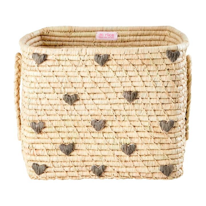 Rice raffia ボックス ハンドル付き 30x30 cm - Dark grey hearts - RICE | ライス