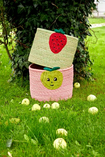Rice raffia 収納ボックス Ø35 cm - Strawberry embroidery - RICE | ライス