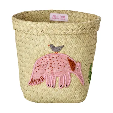 Rice Raffia 収納バスケット round 2個セット - Animal Embroidery-Pink-orange - RICE | ライス