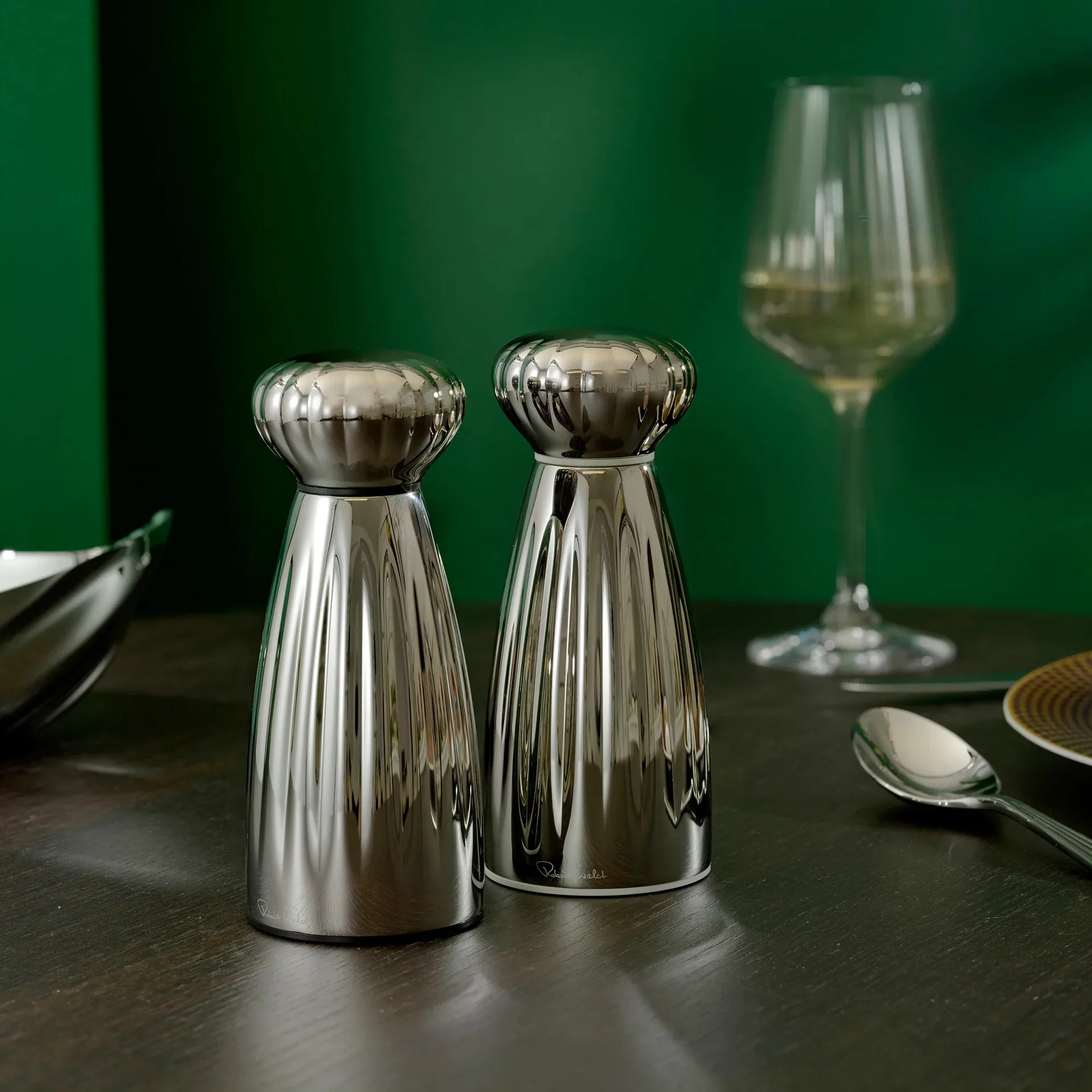 Palm Bright ソルト＆ペッパーミルセット, Small-stainless steel, with tray Robert Welch | ロバート ウェルチ