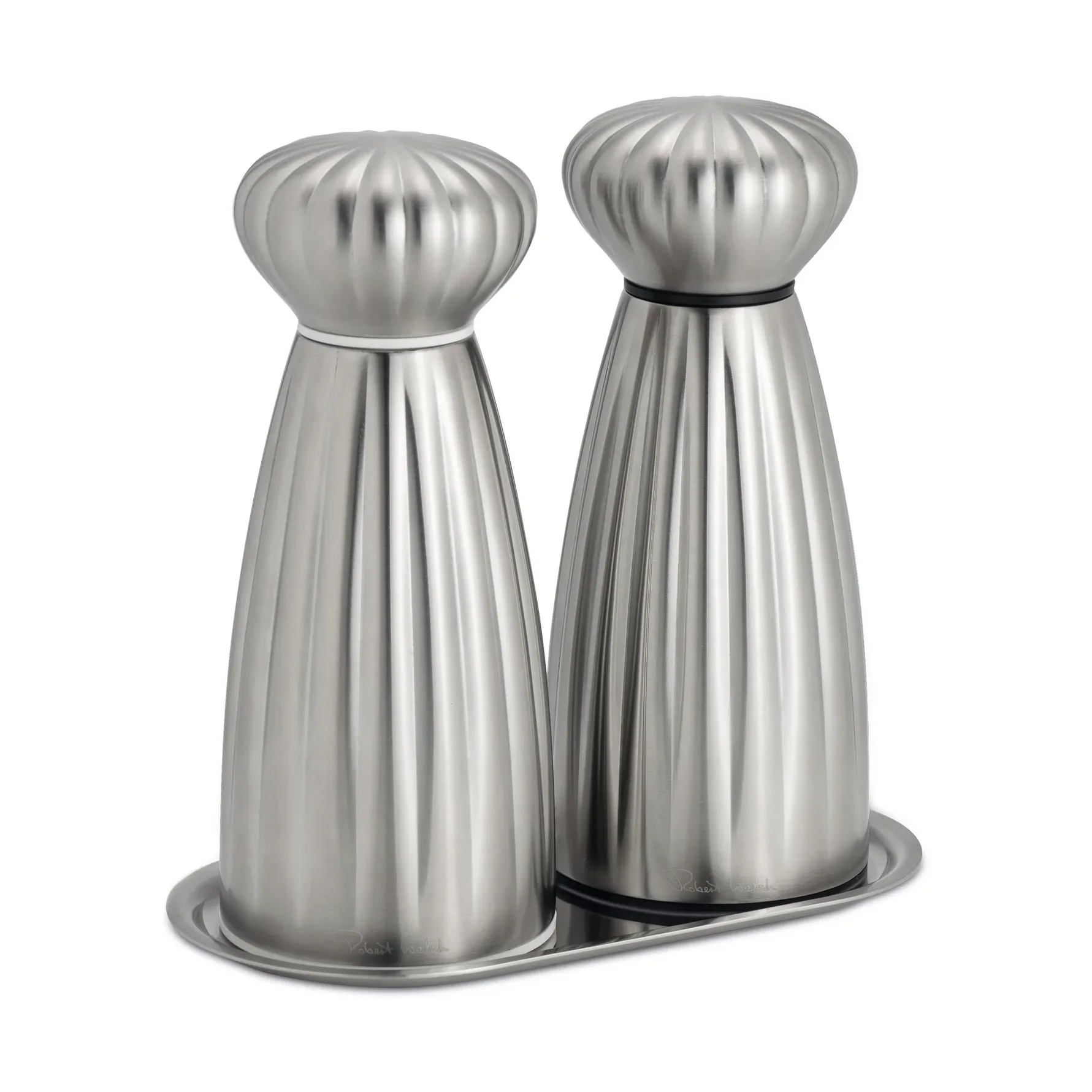 Palm Satin ソルト＆ペッパーミルセット, Small-stainless steel, with tray Robert Welch | ロバート ウェルチ