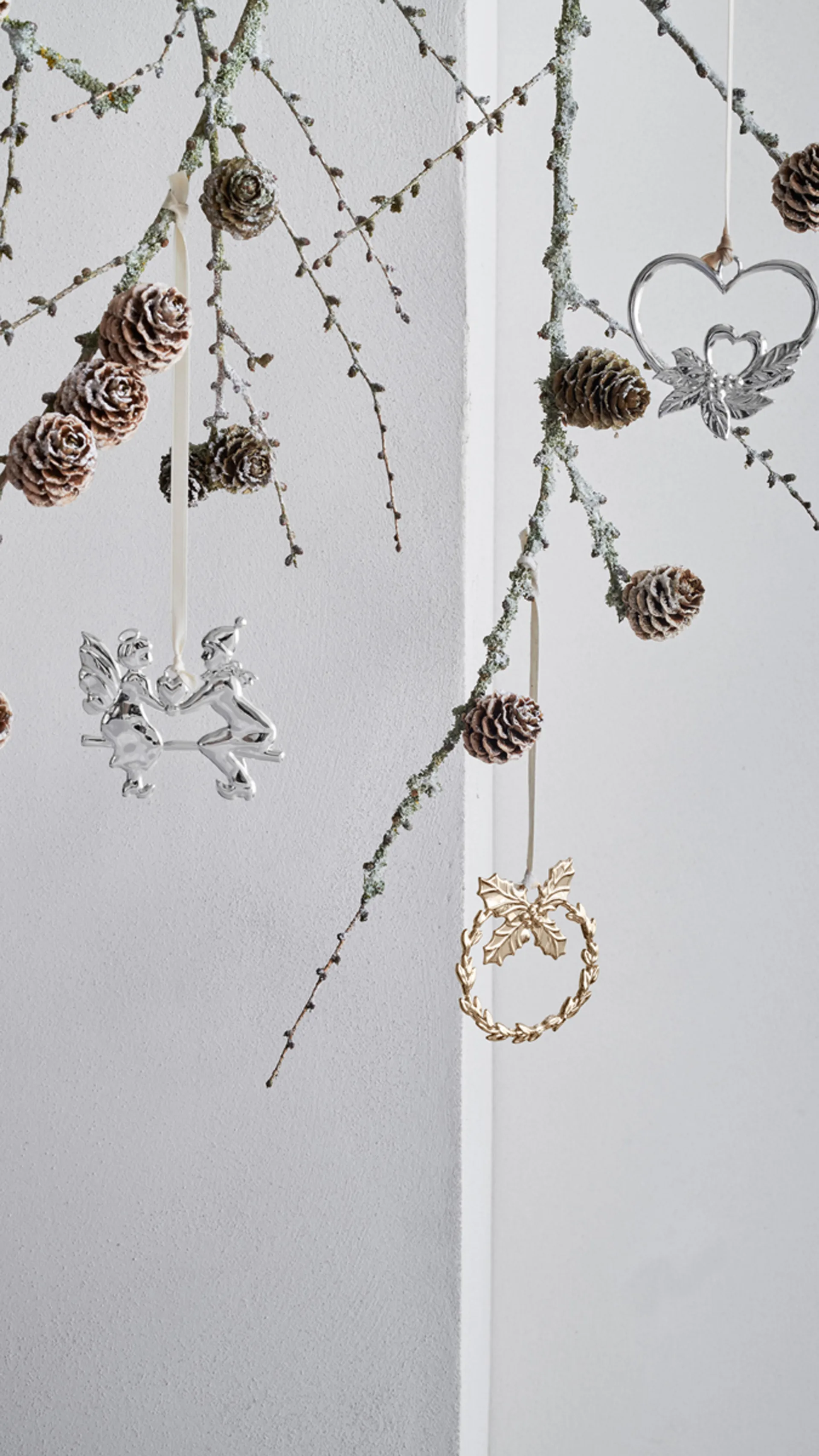 Karen Blixen ハンギング クリスマスオーナメント double heart, Silver plated Rosendahl | ロゼンダール