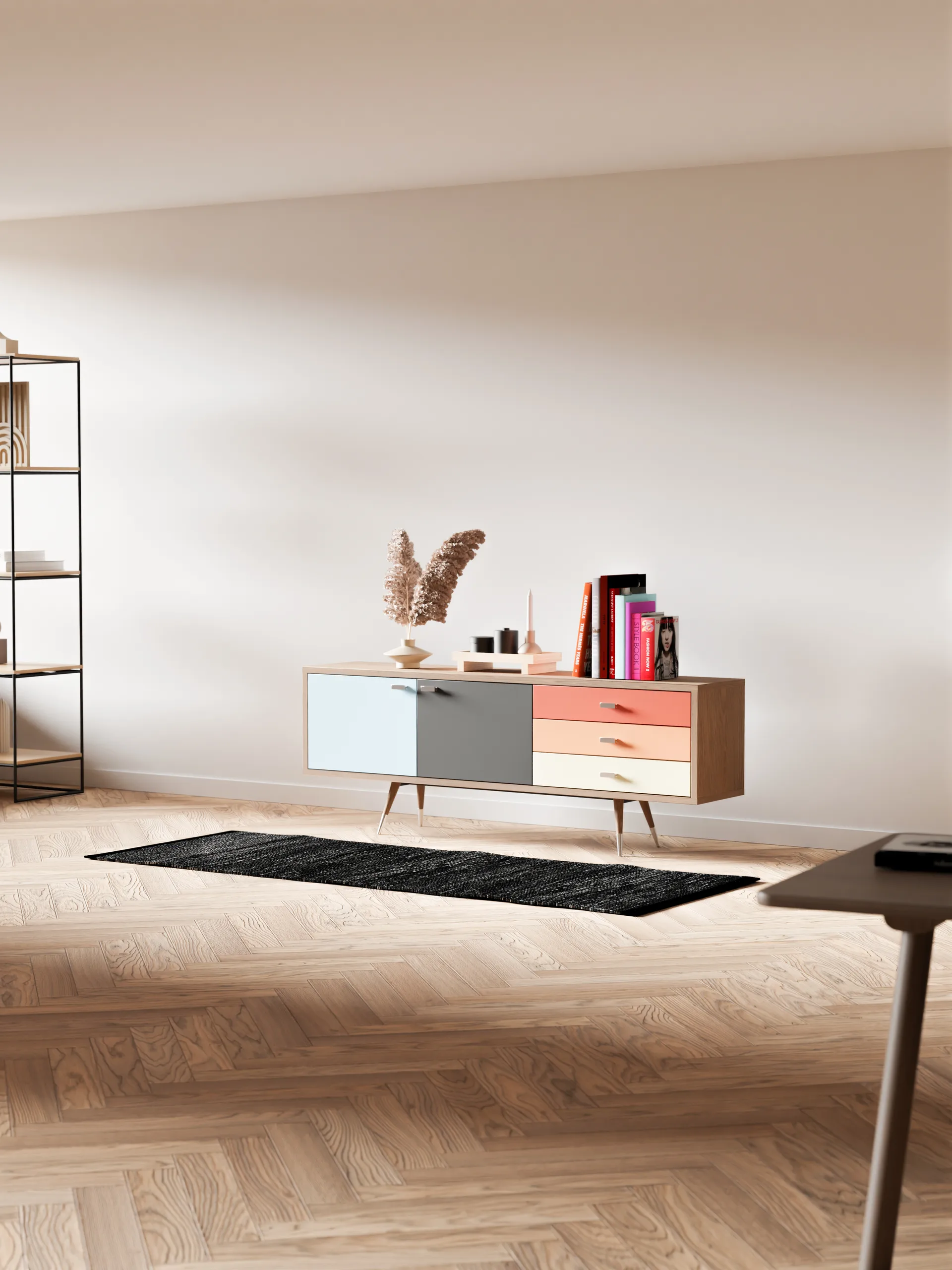 レザー ラグ  65x135 cm, black (black) Rug Solid | ラグソリッド