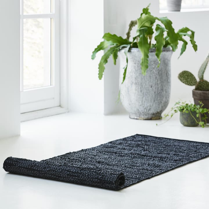 レザー ラグ  75x200 cm, black (black) Rug Solid | ラグソリッド