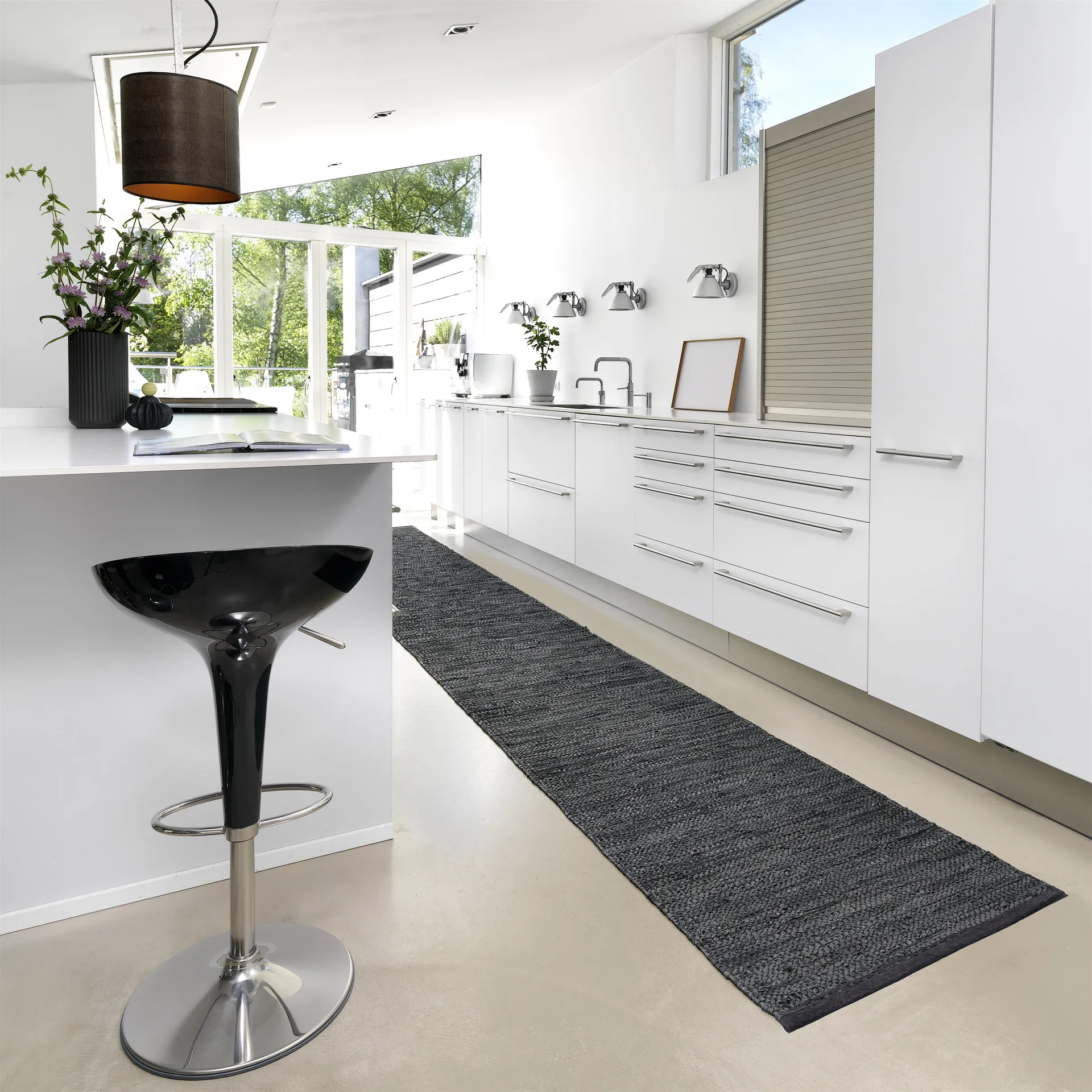 レザー ラグ  75x200 cm, dark grey (dark grey) Rug Solid | ラグソリッド