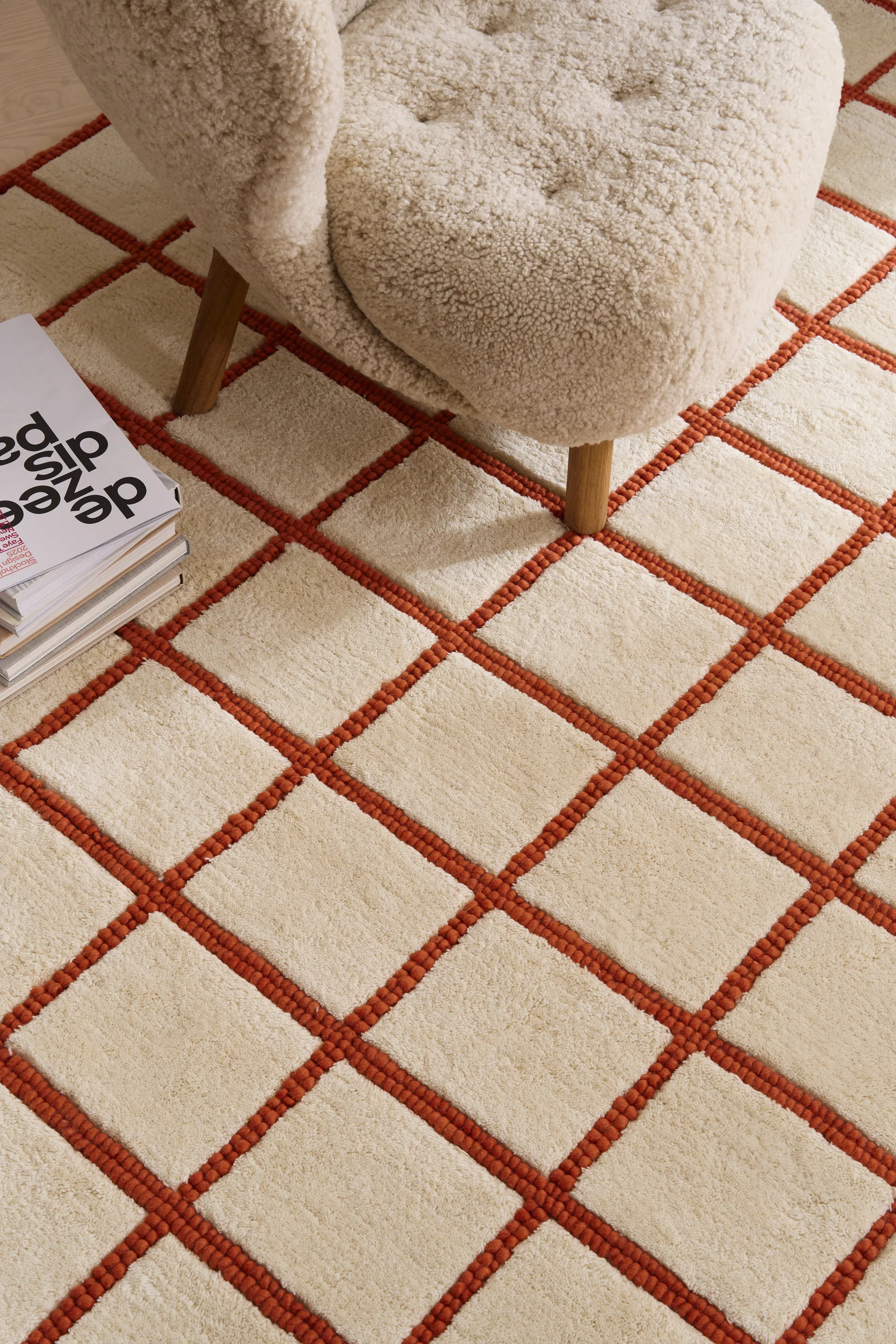 Pasture ウールラグ ナチュラルホワイト/ラスト, 170x240 cm Scandi Living | スカンジリビング Pasture ウールラグ ナチュラルホワイト/ラスト, 170x240 cm Scandi Living | スカンジリビング