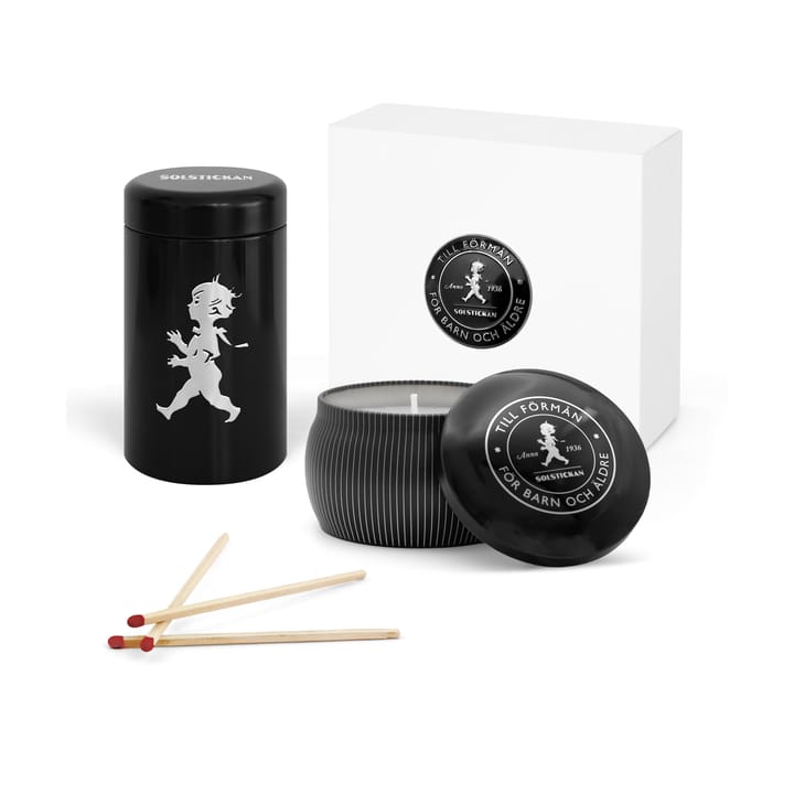 Solstickan ギフトボックス アロマキャンドル + マッチスティックチューブ - Black-scented candle cedarwood - Solstickan Design
