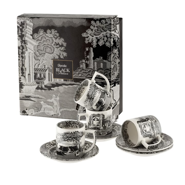 ブラック イタリアン エスプレッソカップ ソーサー付き 4パック, 9 cl Spode | スポード