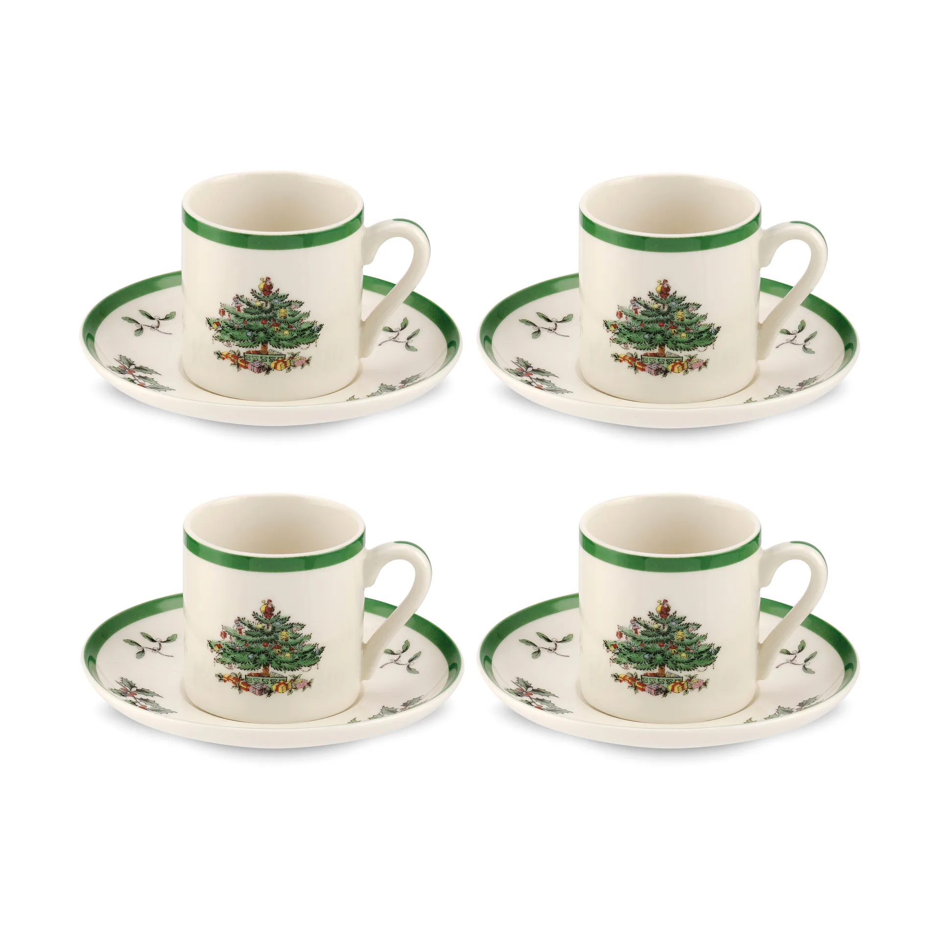 Christmas Tree エスプレッソカップ ＆ソーサー 9 cl 4パック, White-green-red Spode | スポード