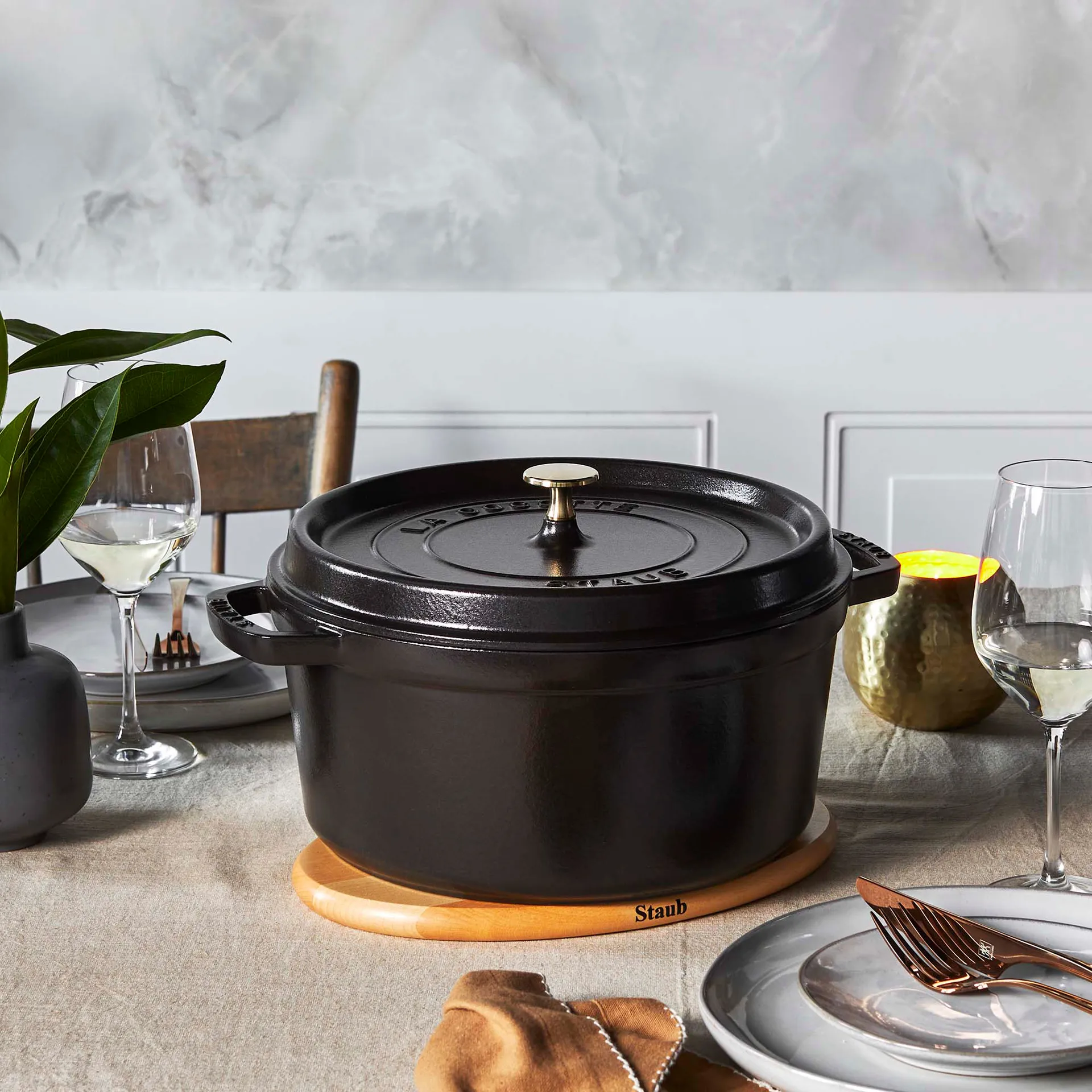 STAUB ラウンドココット ディッシュ 28cm, black STAUB | ストウブ