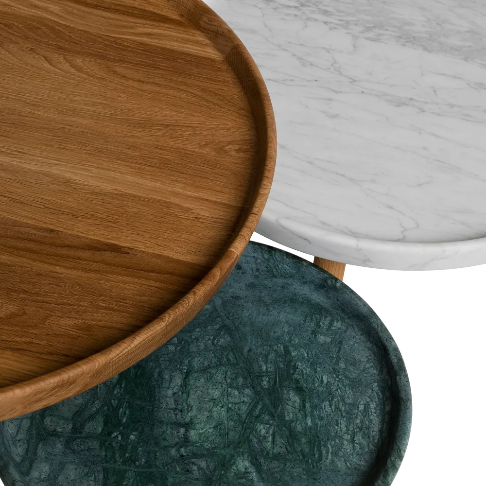 Tureen ネスティングテーブル, Marble white. ø52cm. natural oiled oak legs Stolab