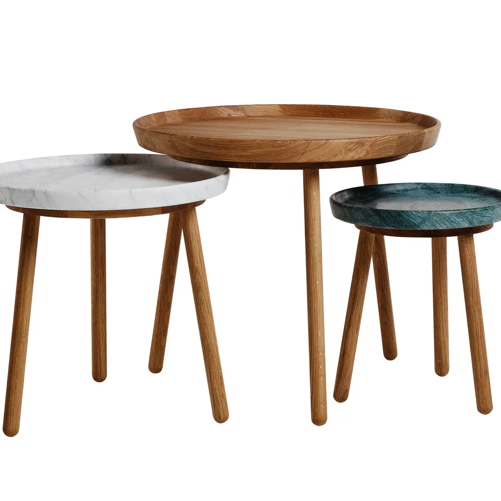 Tureen ネスティングテーブル, Marble white. ø52cm. natural oiled oak legs Stolab