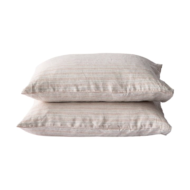 Stonewashed リネン ピローケース 50x60 cm 2パック - Hazelnut stripe - Tell Me More | テルミーモア