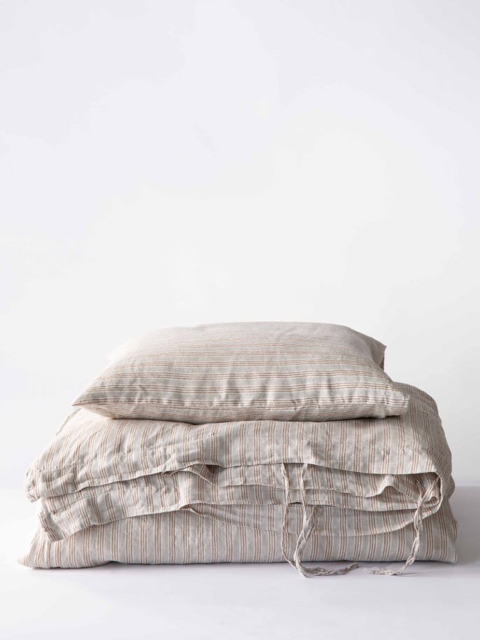 Stonewashed リネン ピローケ��ース 50x60 cm 2パック, Hazelnut stripe Tell Me More | テルミーモア