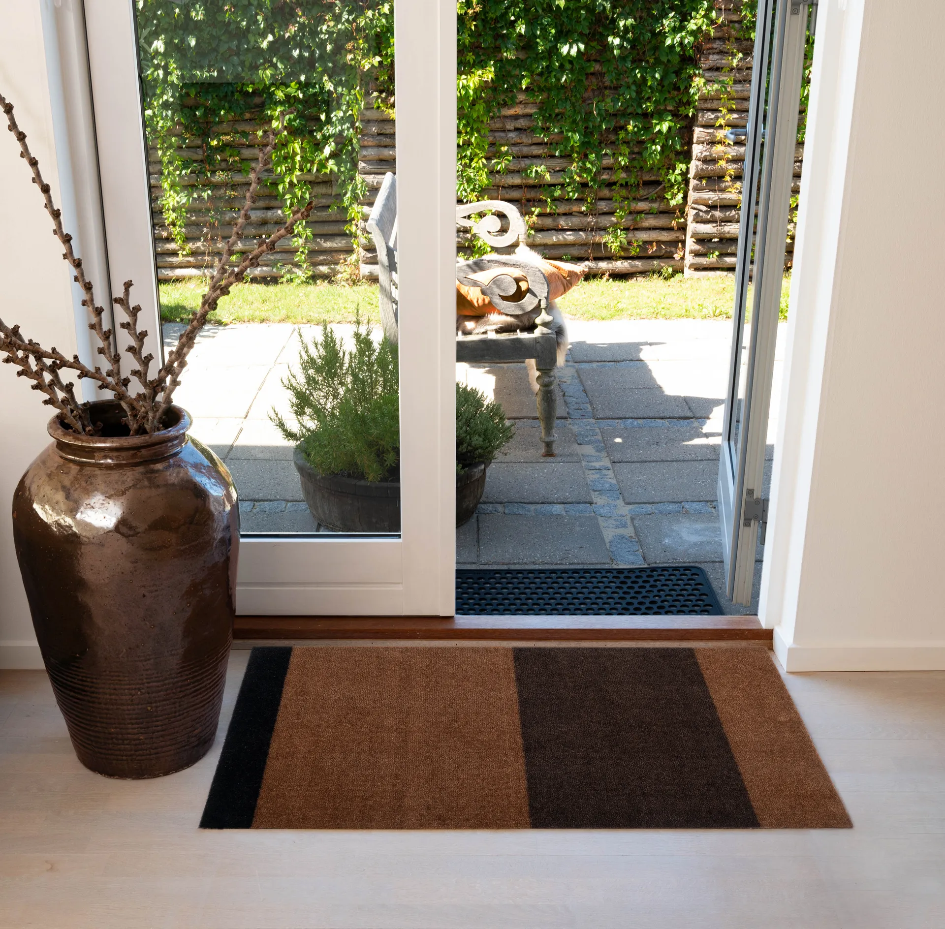 Stripes ホリゾンタルドアマット, Cognac-dark brown-black, 60x90 cm tica copenhagen