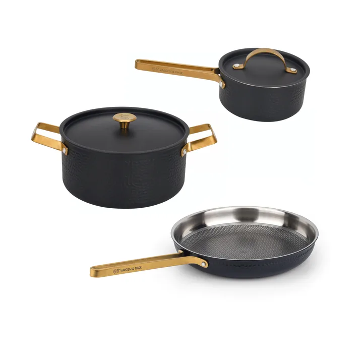 Arvet Viggo Mio 鍋セット - Matte black-brass, 5 parts - Vargen & Thor