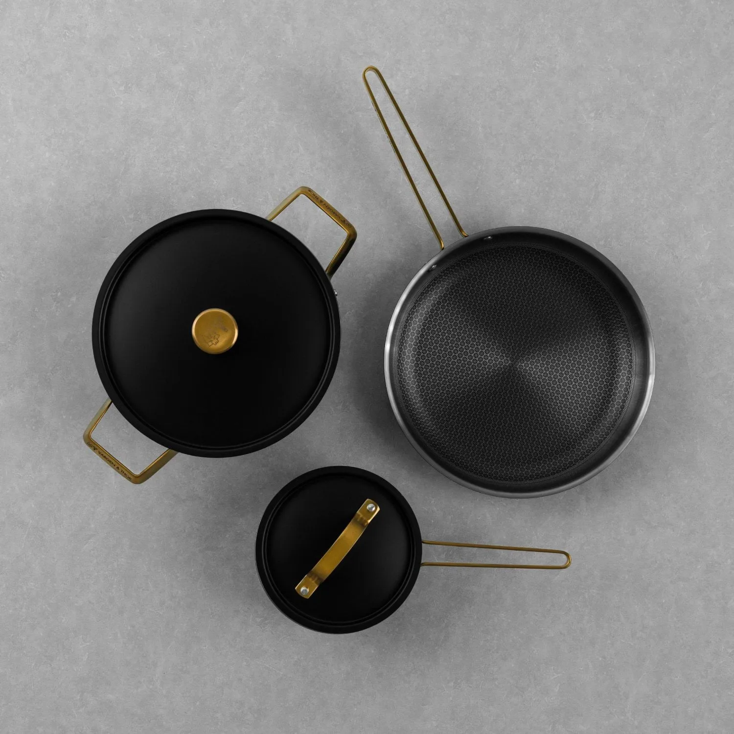 Arvet Viggo Mio 鍋セット, Matte black-brass, 5 parts Vargen & Thor