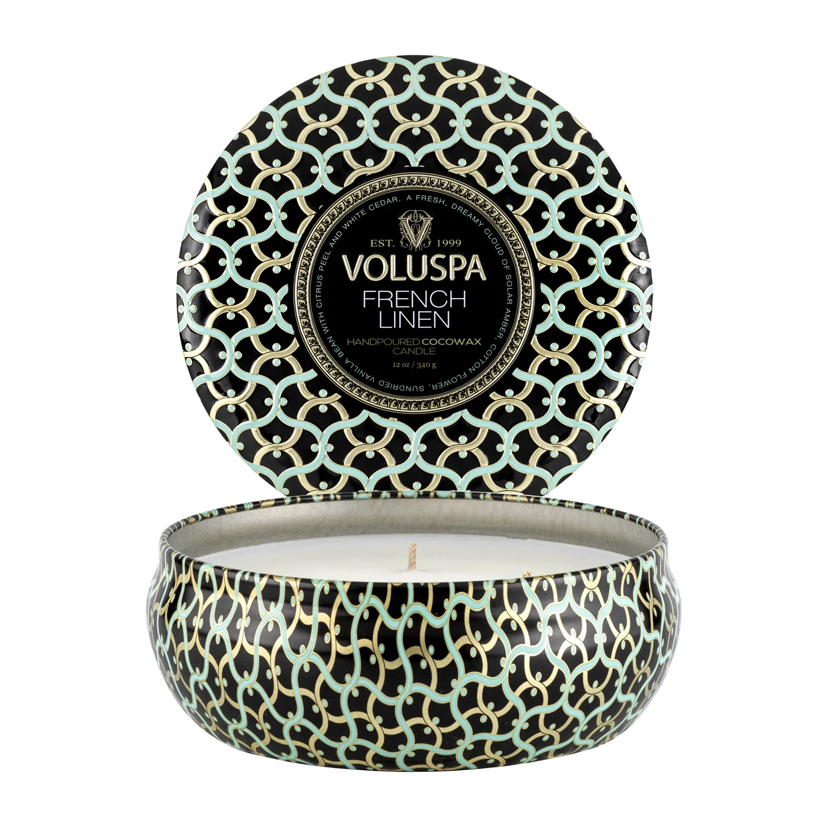 Maison Noir 3-wick Tin アロマキャンドル 40時間, French Linen Voluspa | ボルスパ