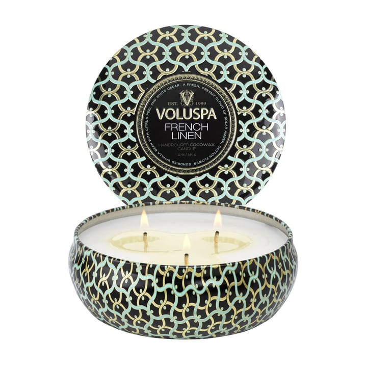 Maison Noir 3-wick Tin アロマキャンドル 40時間, French Linen Voluspa | ボルスパ