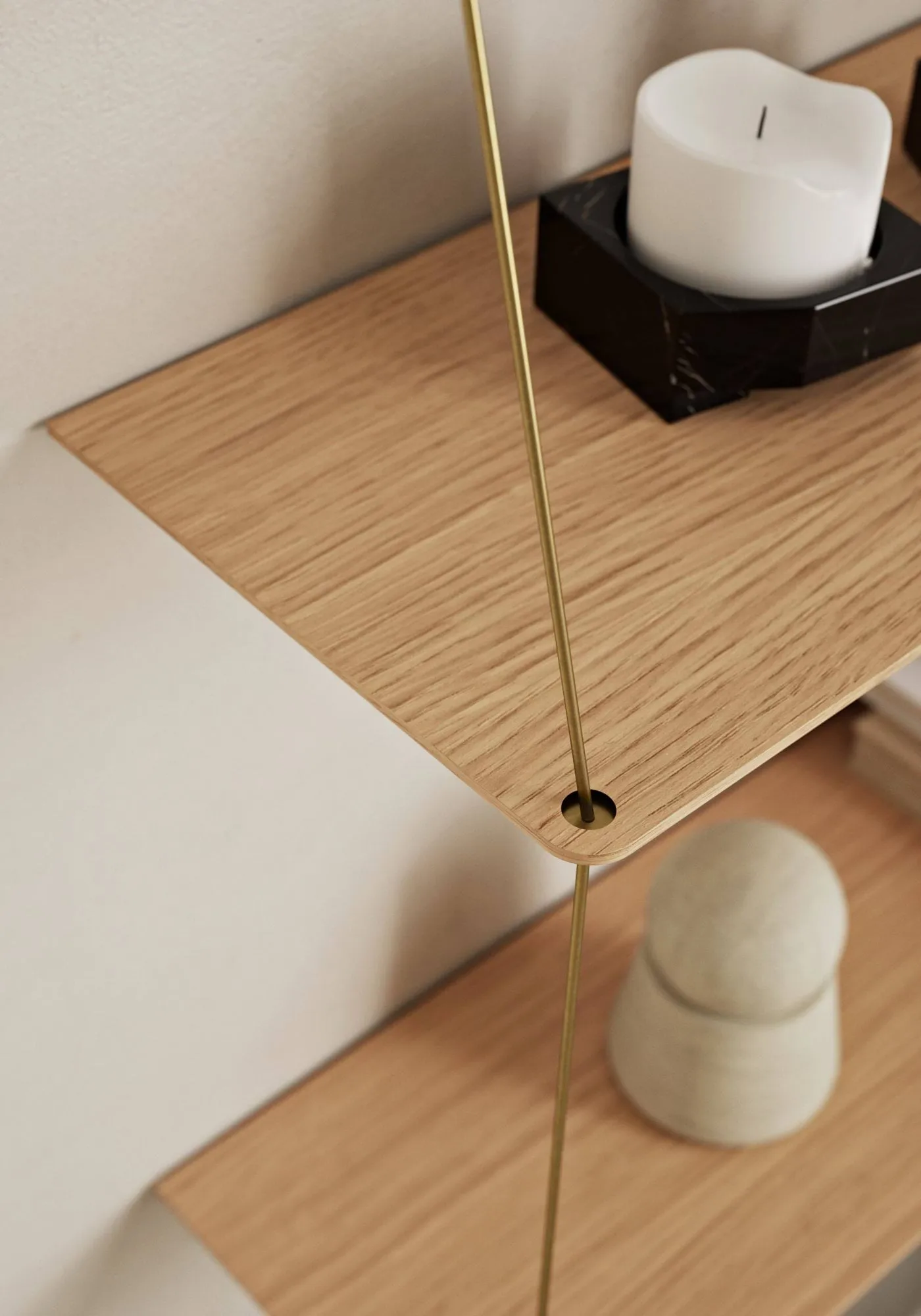 Stedge シェルフ, 白染色オーク-ブラス、80 cm、3段棚 Woud | ウッド
