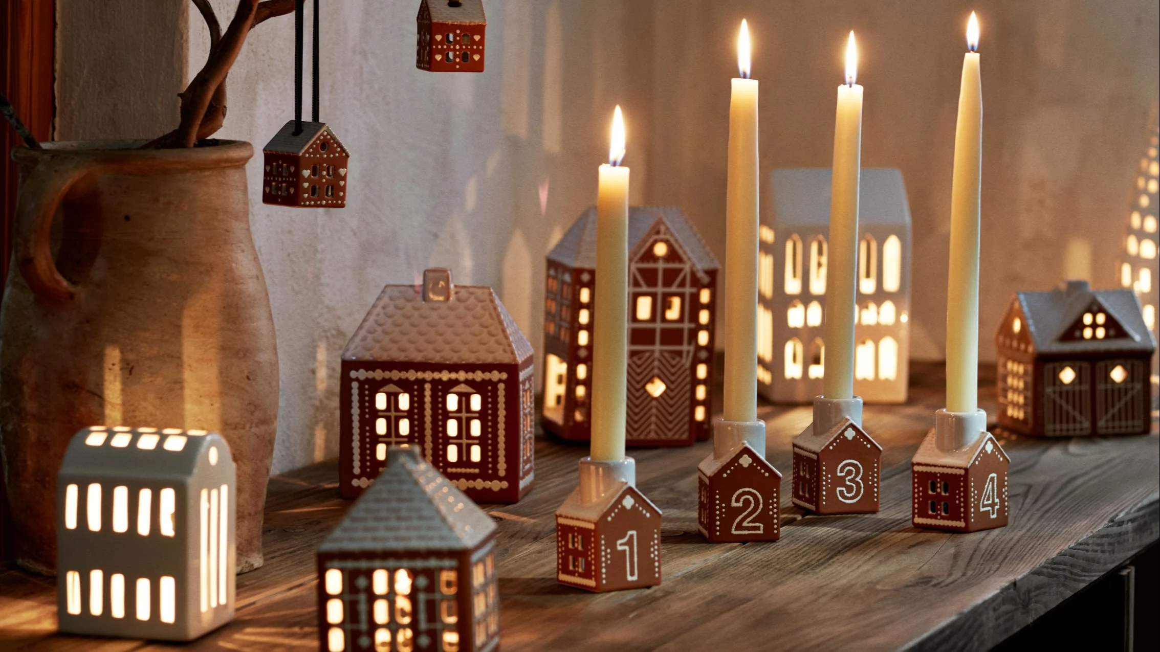 ビンテージ/ クリスマス村の装飾品/アダプター付き Lebkuchen_Adventsleuchter_4-